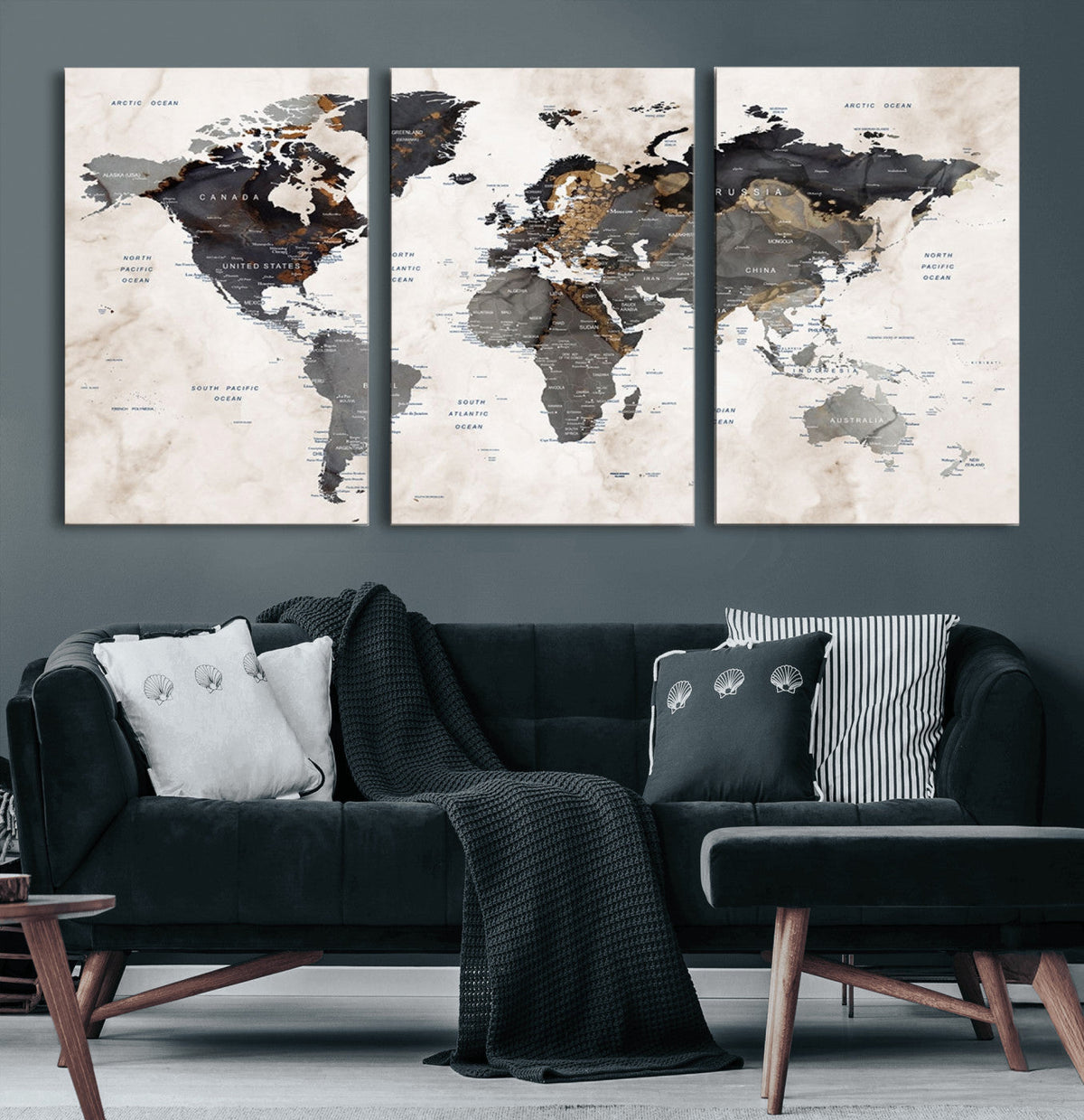 Abstract Map Printing - Modern World Map Canvas Wall Art for