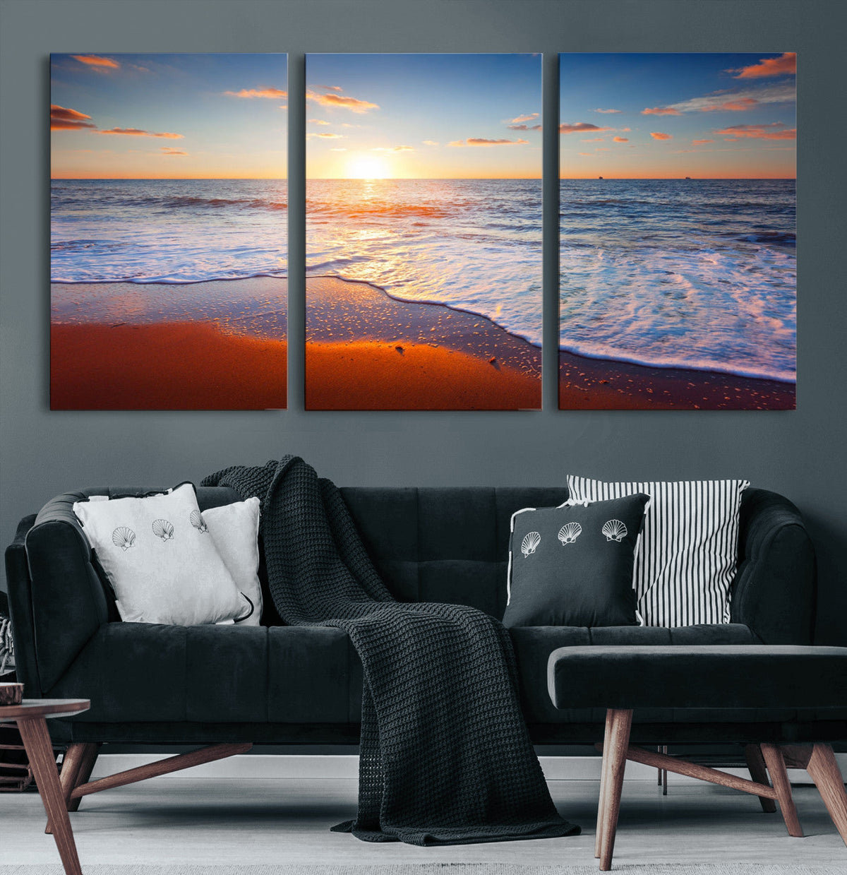 Tropical Ocean Sunset Wall Art Canvas Print, Golden Beach