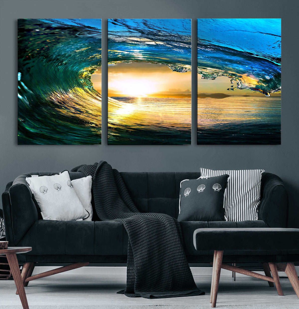 Ocean Wave at Sunset Canvas Art, Large Wall Print of Vibrant