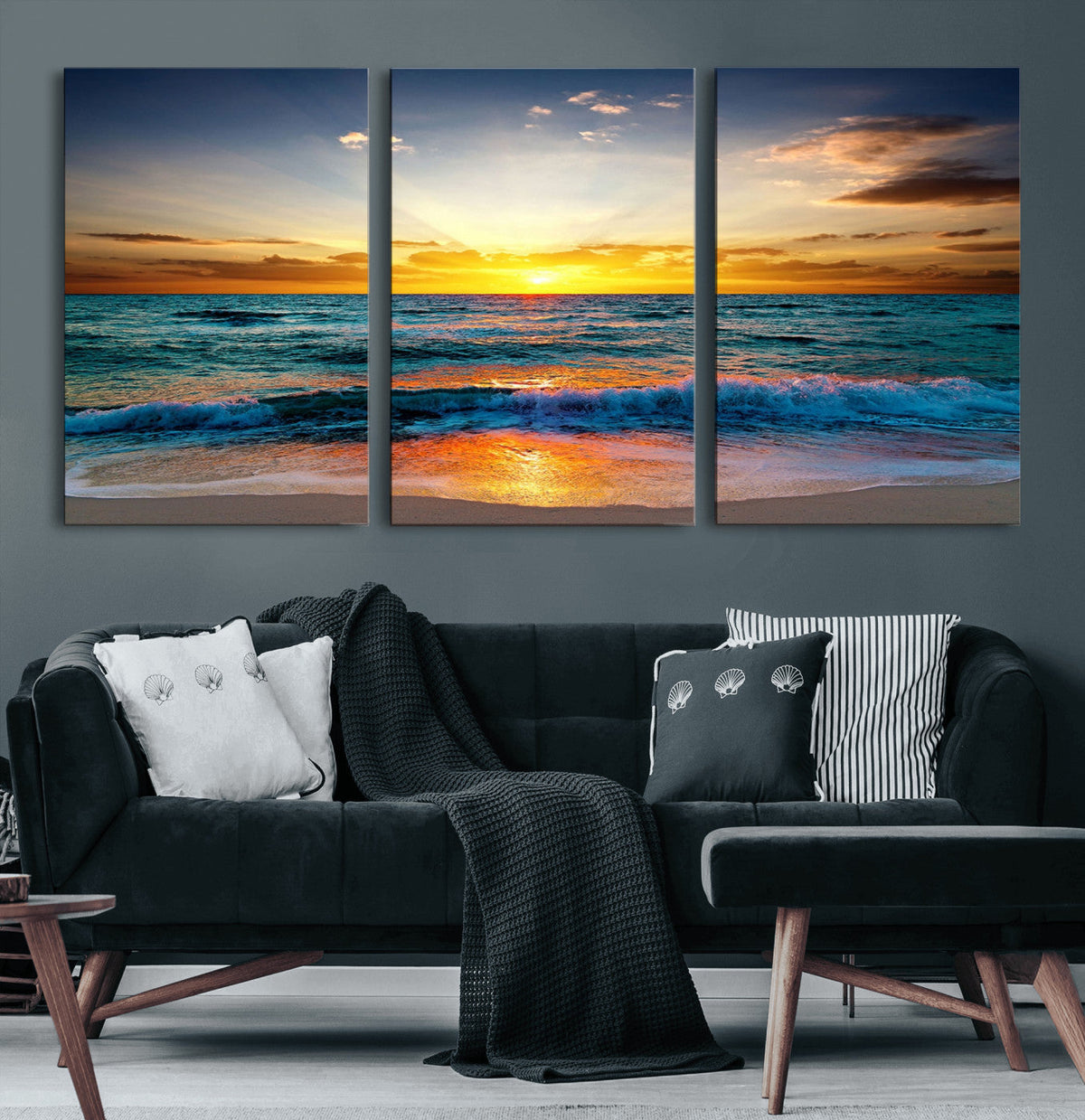 Vibrant Ocean Sunrise Over Golden Beach Waves, Giclee Canvas