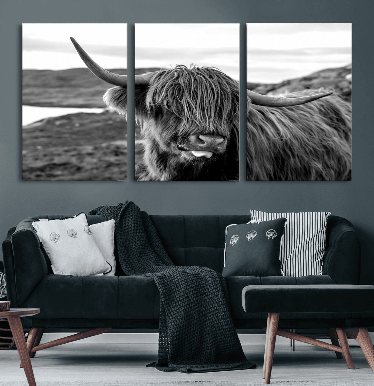 Longhorn Steer Canvas Print Wall Art, Highland Cow Canvas