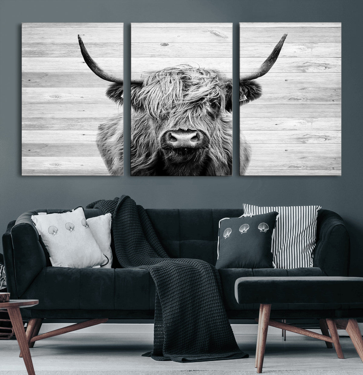 Scottish Highland Cow Cattle Art Print on Wood Background