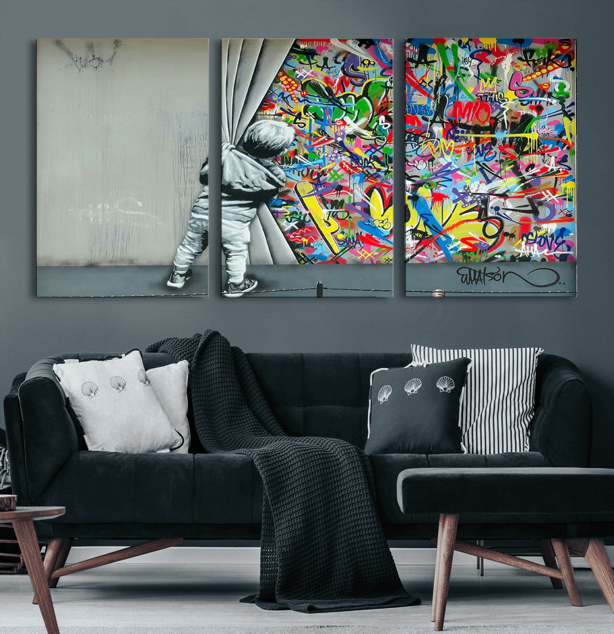 Banksy Colorful Street Graffiti Canvas Wall Art Print,