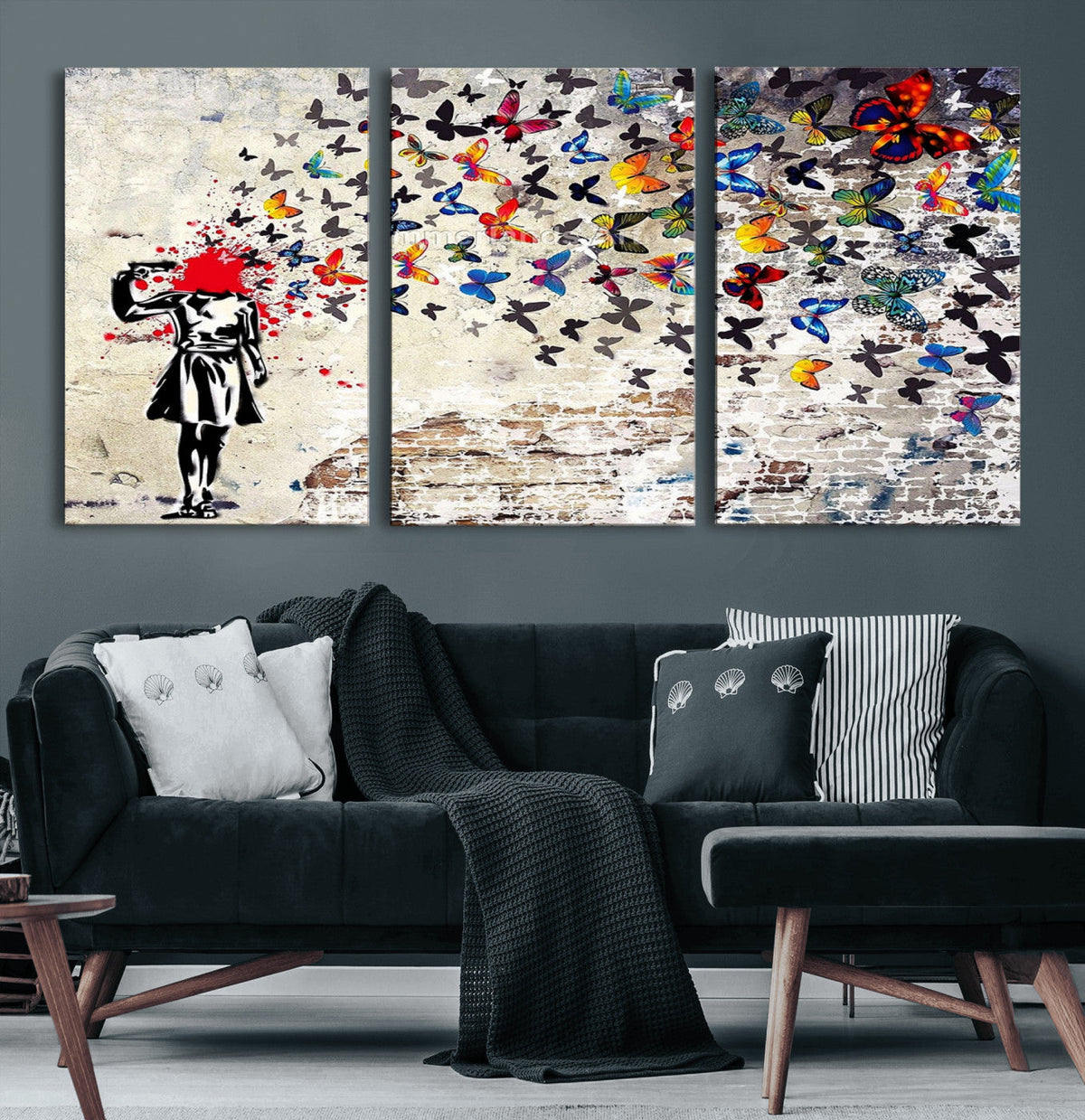 Banksy Art Butterfly Girl Explosion Canvas Art – Vibrant