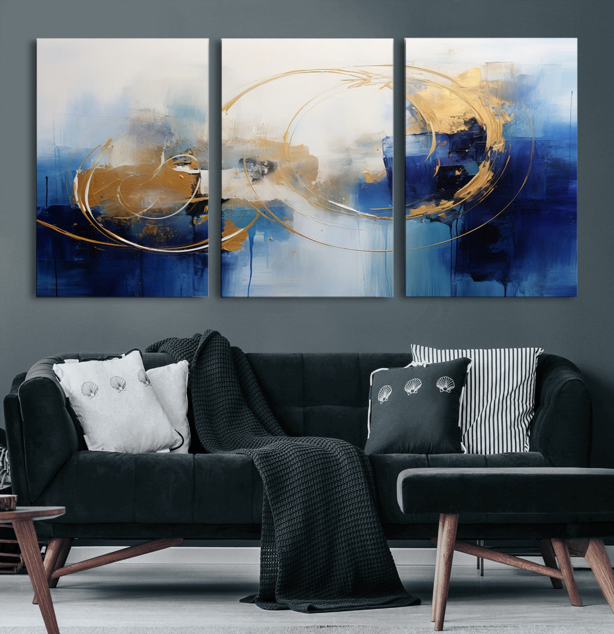 Navy Blue Abstract Wall Art Canvas Print