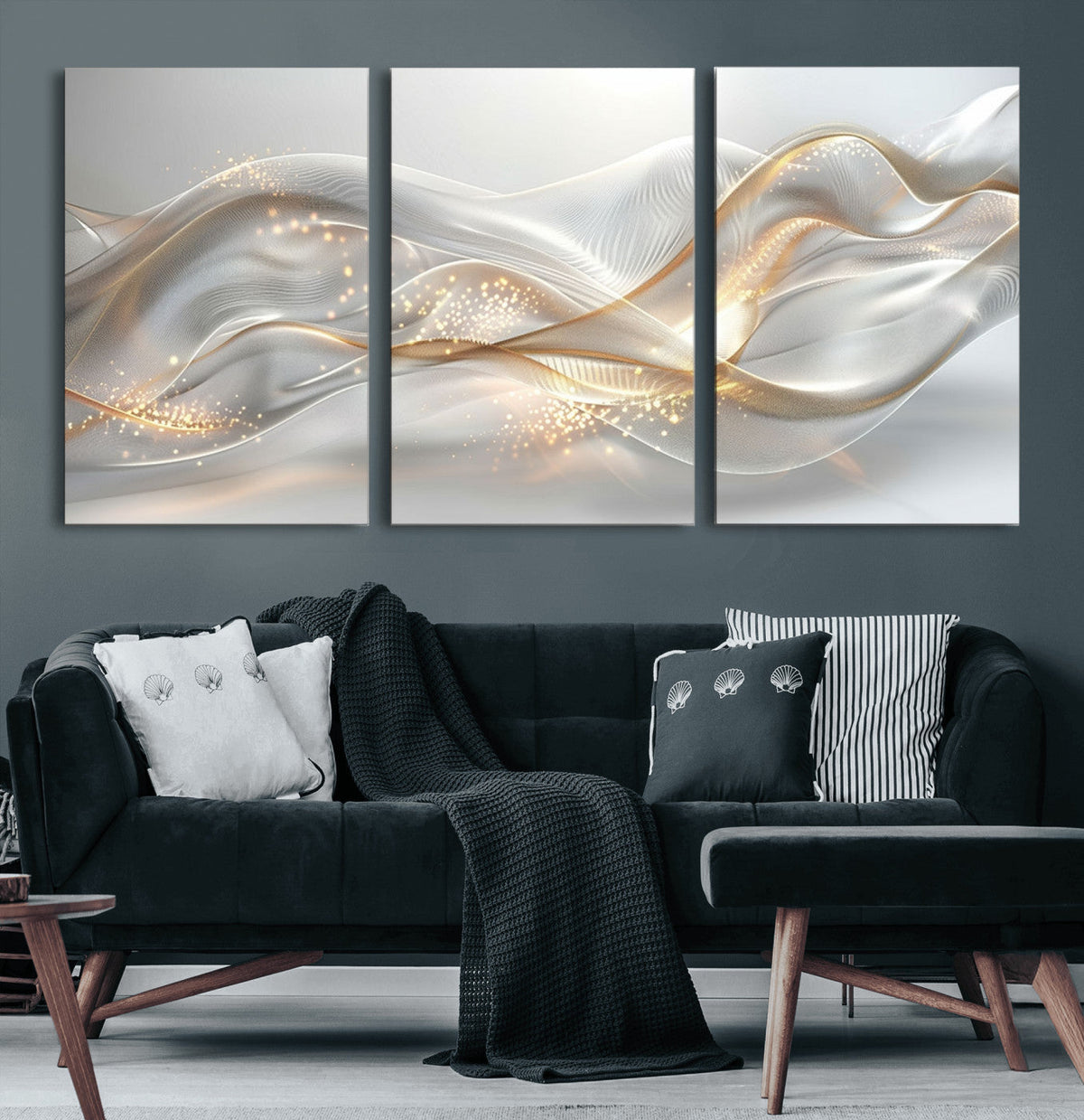 Abstract art Grey and Gold Lines Wall Art