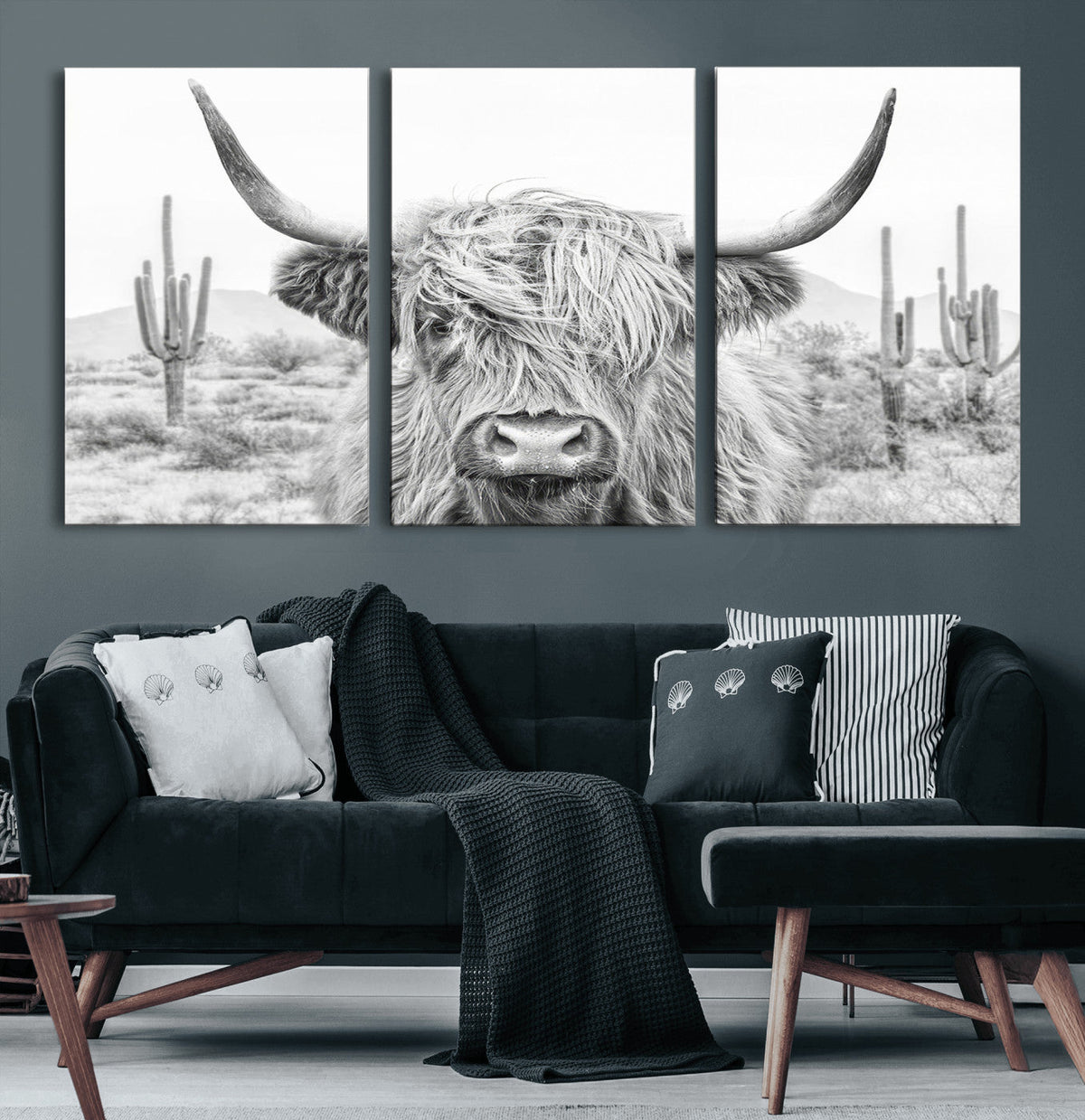 Rustic Charm | Cow Longhorn Black White Bighorn Wall Art