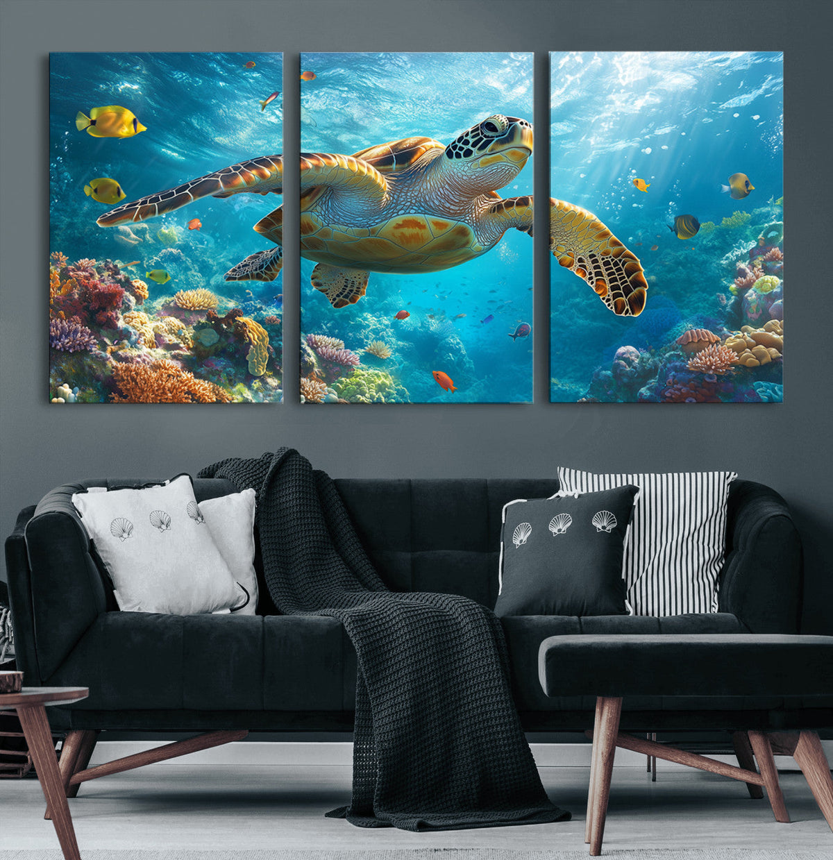 Sea Turtle Underwater Canvas Wall Art Print - Vibrant Ocean