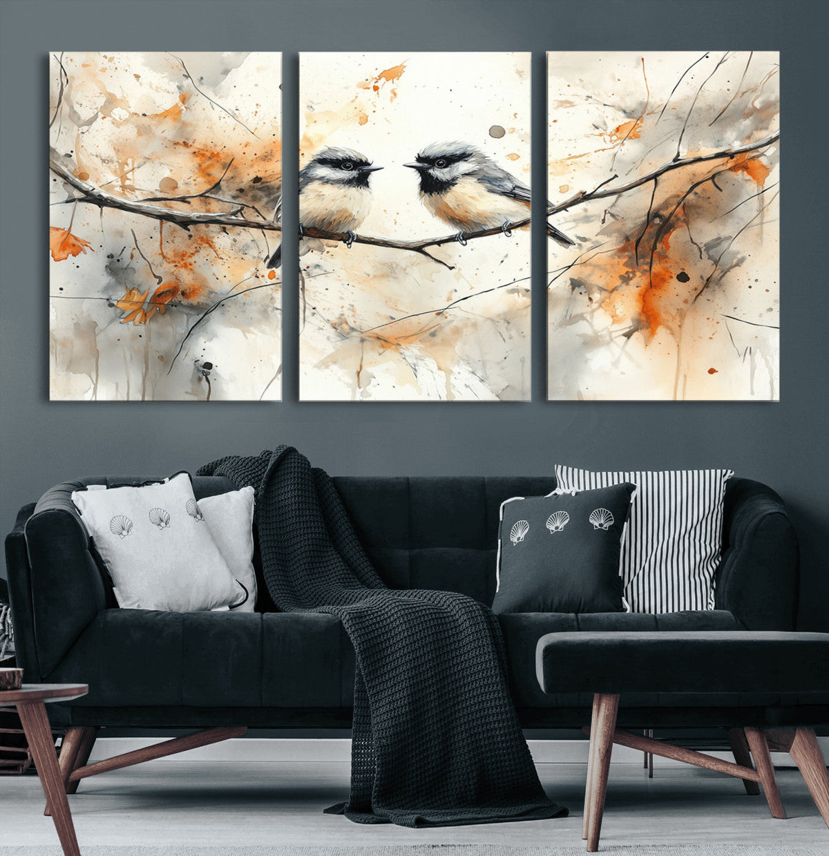 Abstract Watercolor Chickadee Bird Canvas Wall Art Print -