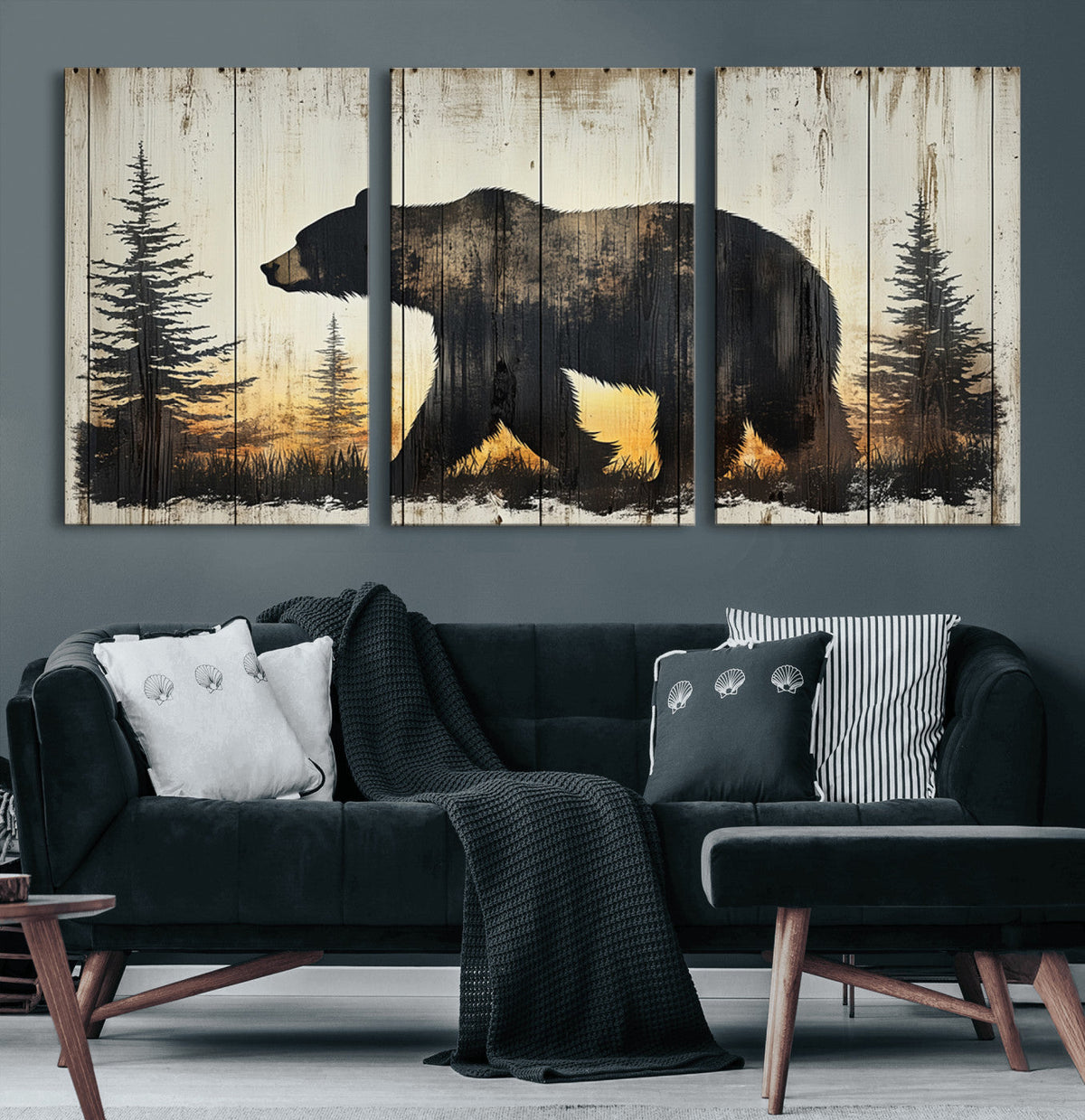 Vintage Bear Wall Art Canvas Print for Farmhouse - Mountain