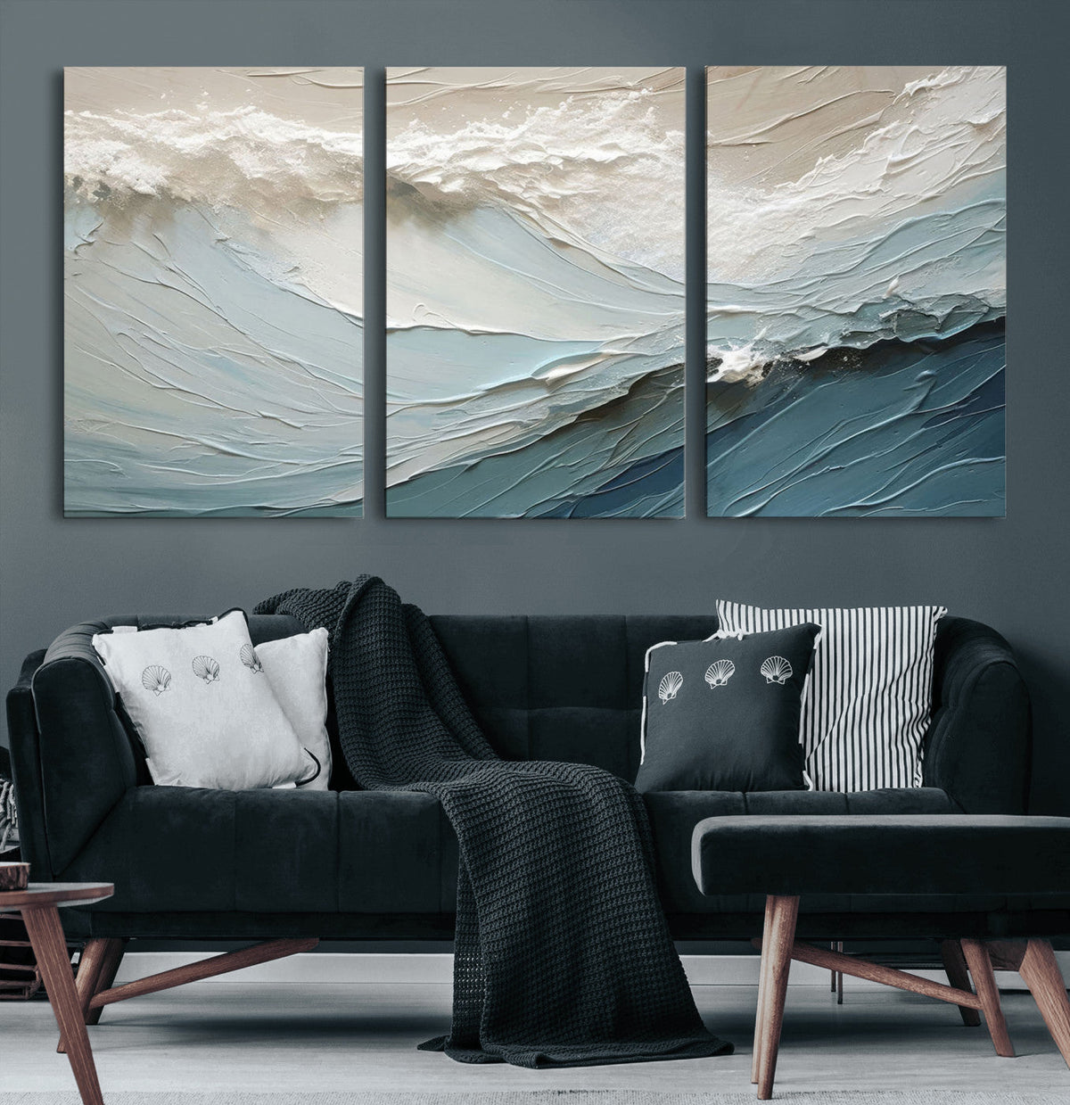 Waves Abstract Wall Art Print, Modern Framed Abstract Canvas