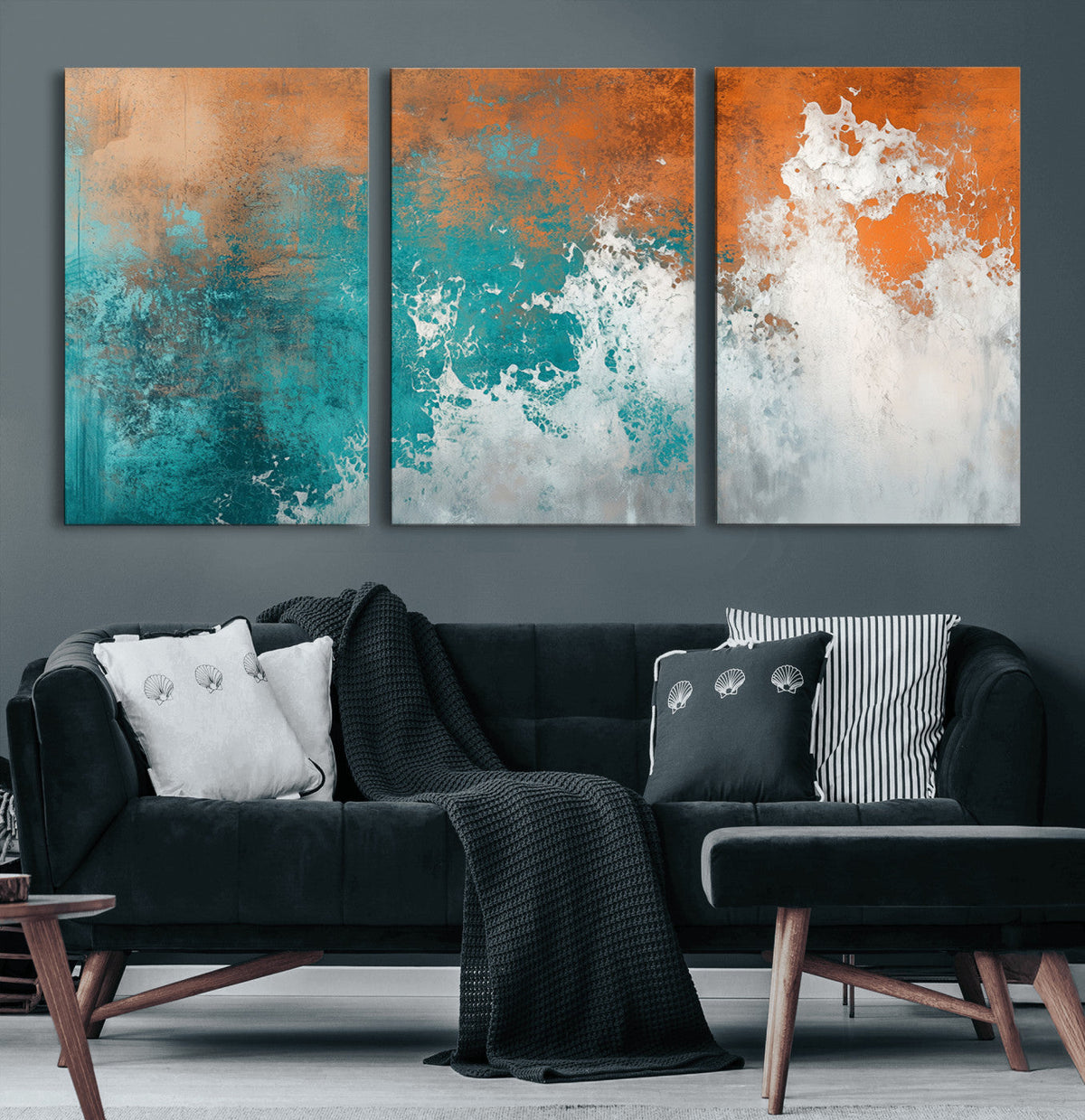 Vintage Abstract Print - Bold Teal and Orange Canvas Wall
