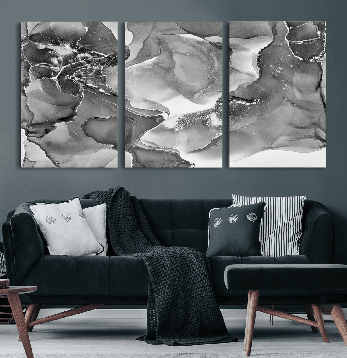 Black White Abstract Canvas Wall Art - Fluid Ink Artwork -