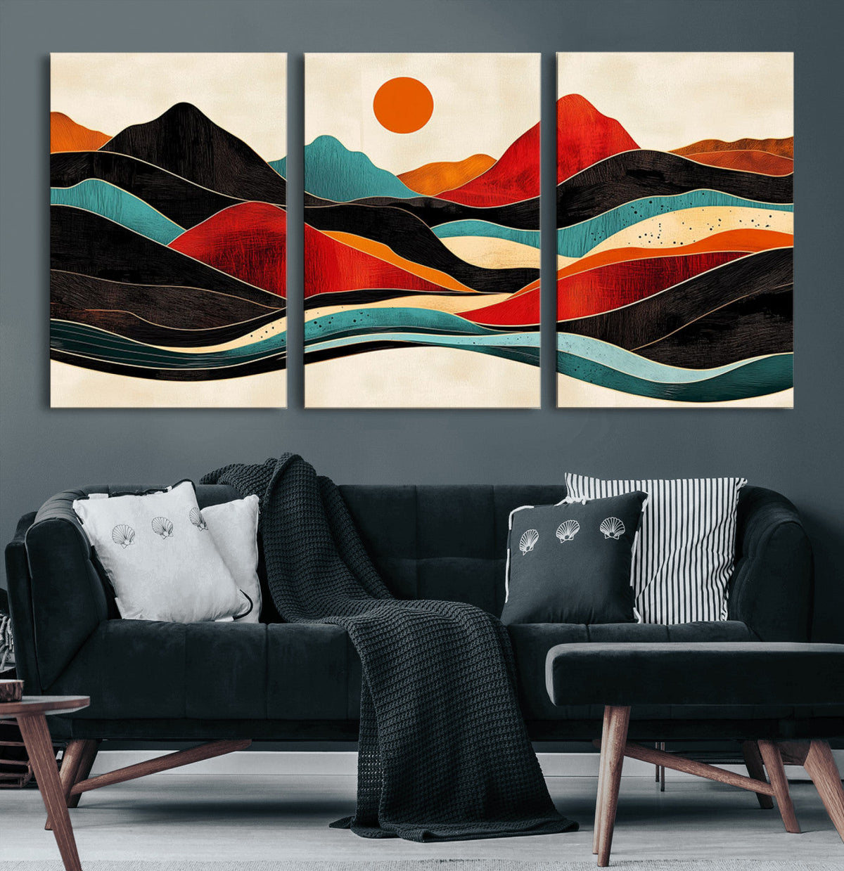 Western Wall Decor - Large Triptych Mountain Canvas - Boho