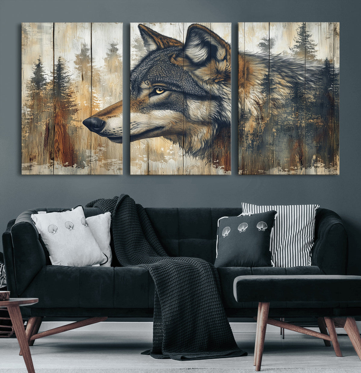 Rustic Wolf Wall Art Canvas Print – Vintage Woodland