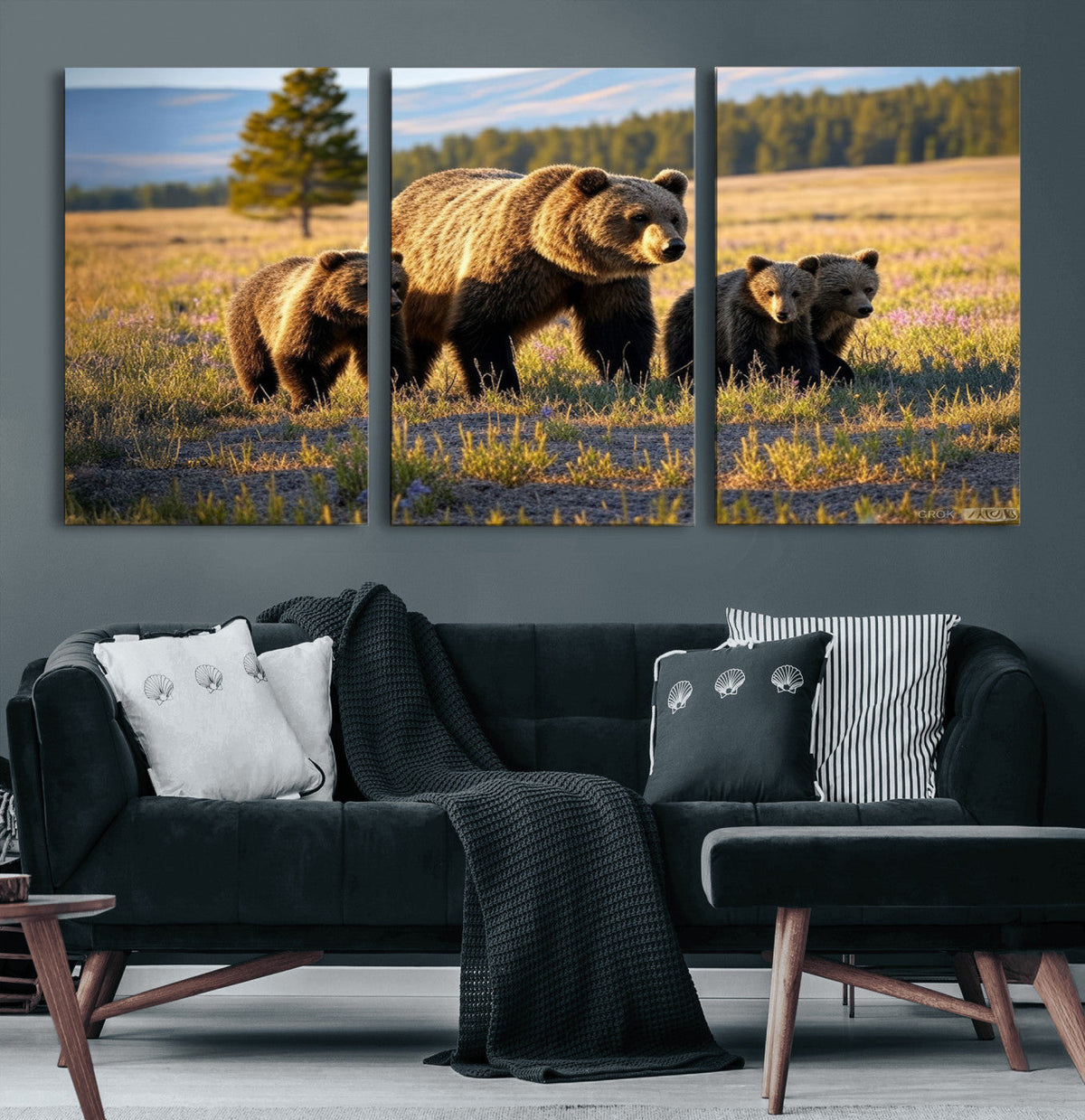 Grizzly Bear Family Wall Art Canvas Print – Majestic