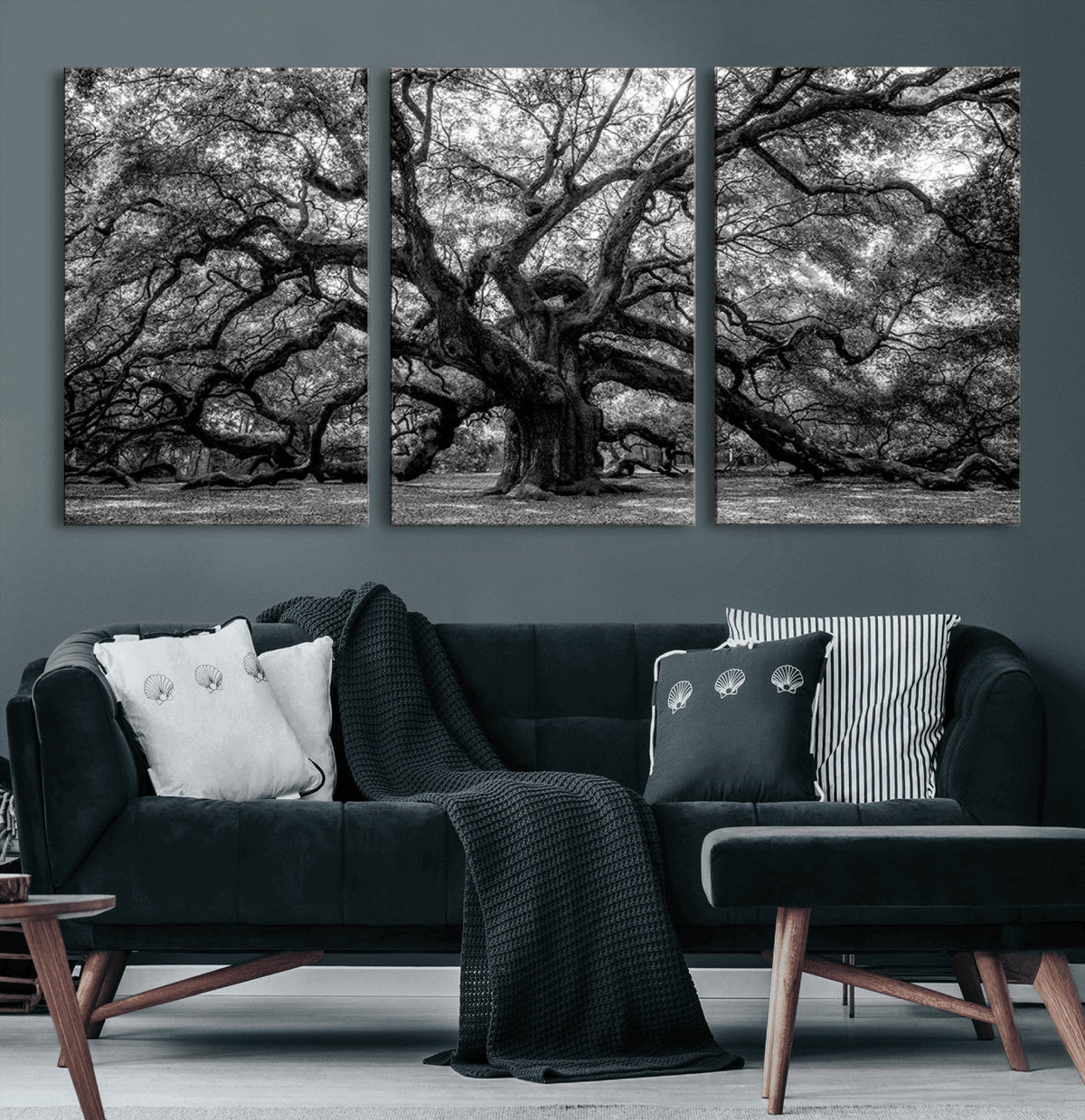 Black and White Old Angel Oak Tree Wall Art Canvas Print