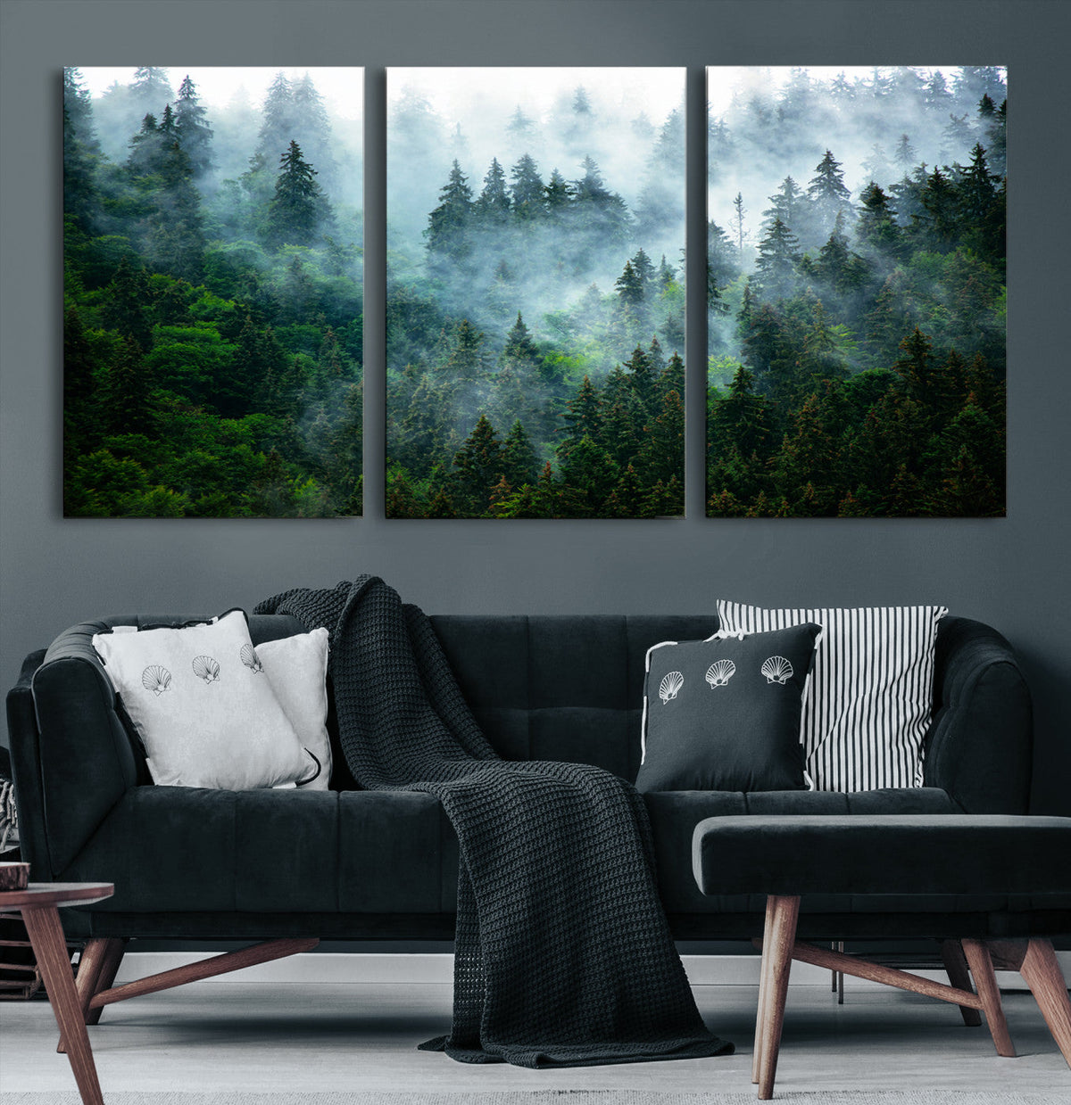 Misty Forest Wall Art Canvas Print – Framed Foggy Mountain