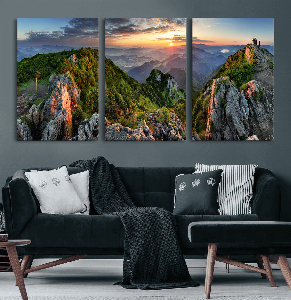Mountain Sunset Panoramic Wall Art Canvas Print – Framed