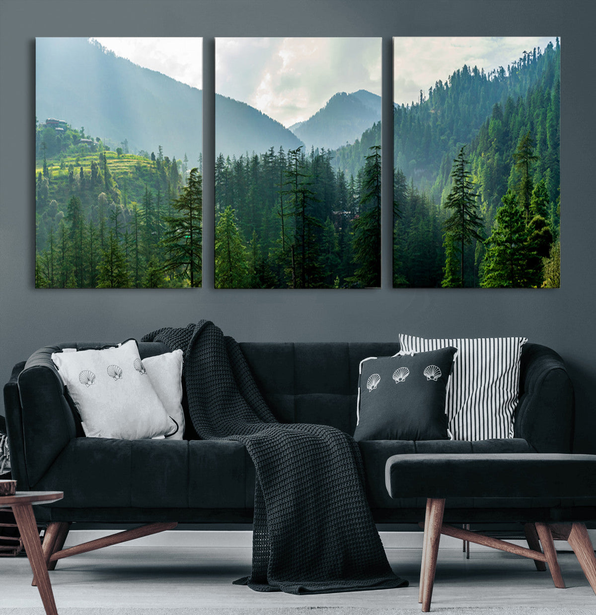 Misty Forest Mountain Wall Art Canvas Print – Framed Serene