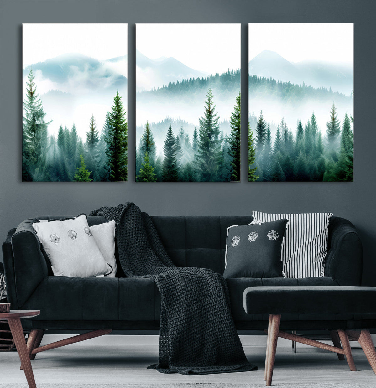 Pine Forest Wall Art Canvas Print – Misty Mountains Foggy