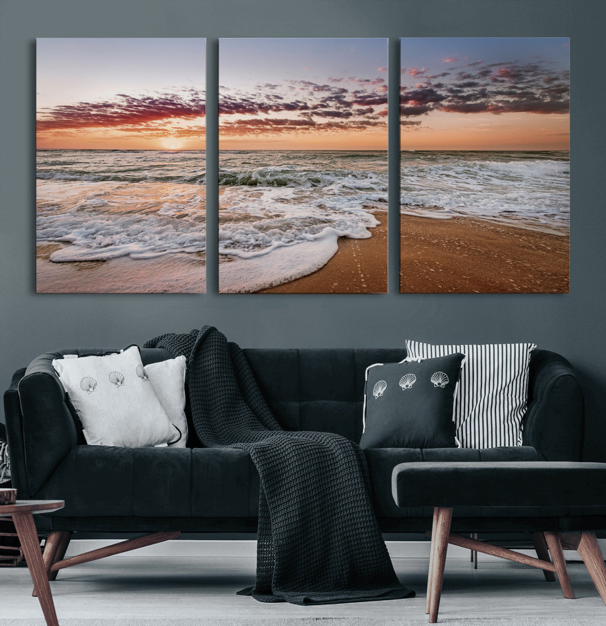 Ocean Sunset Wall Art Canvas Print – Framed Sandy Shore