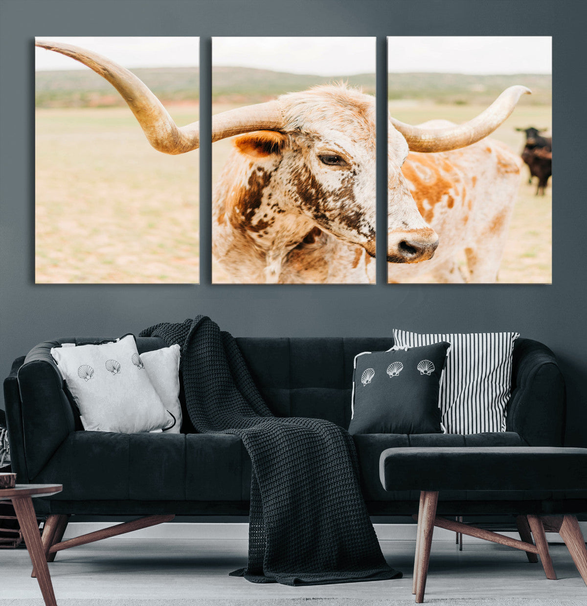 Texas Longhorn Wall Art Canvas Print – Framed Spotted Cow