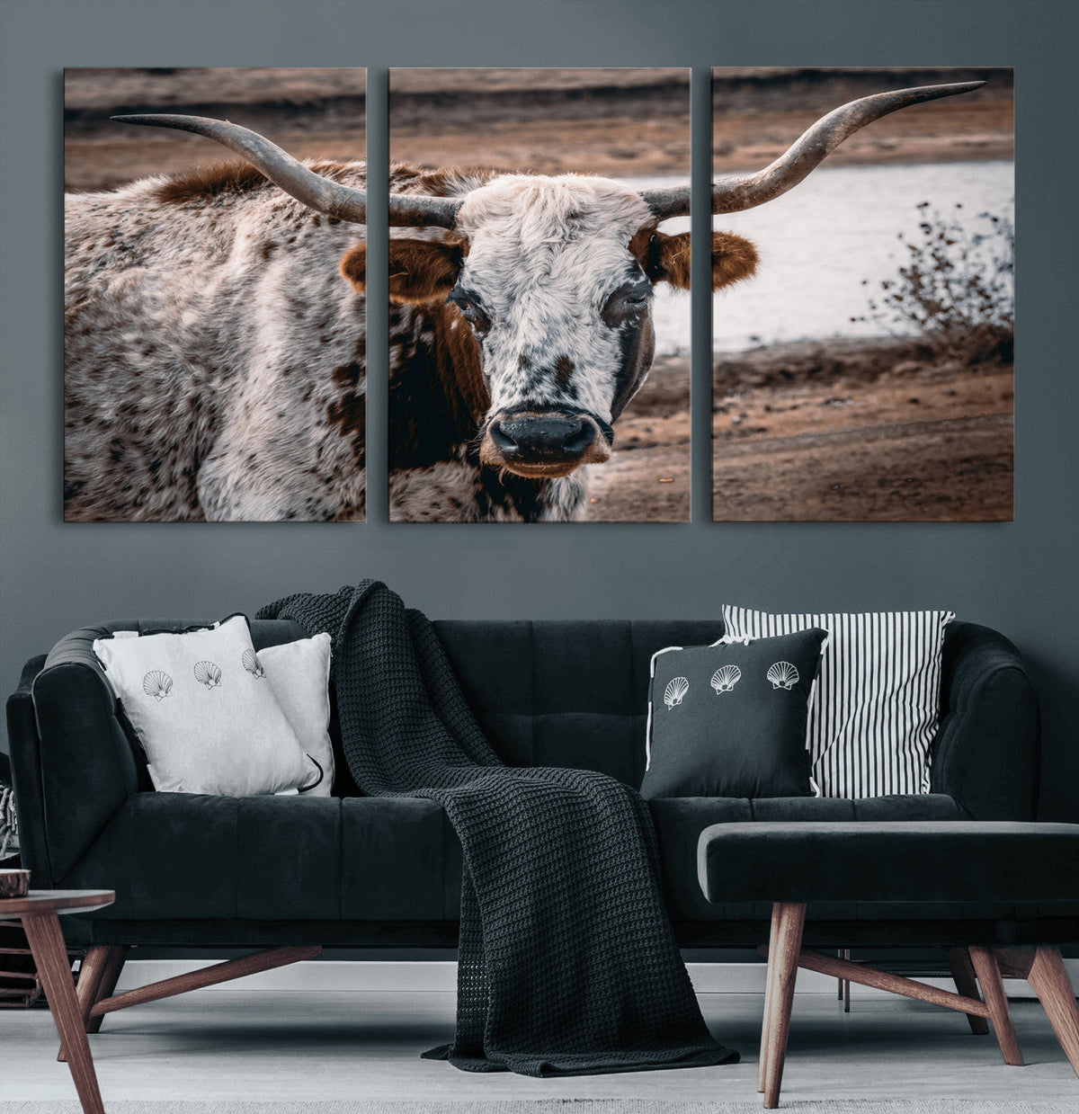 Texas Longhorn Wall Art Canvas Print – Framed Spotted Bull