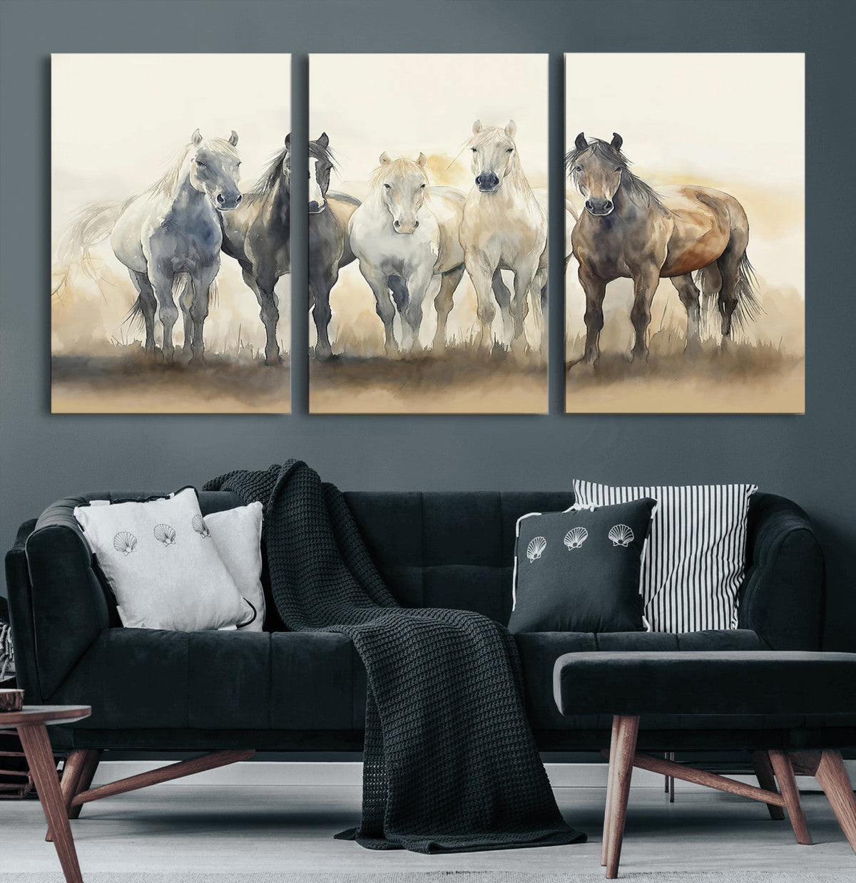 Wild Horses Wall Art Canvas Print, Framed Running Horses Art