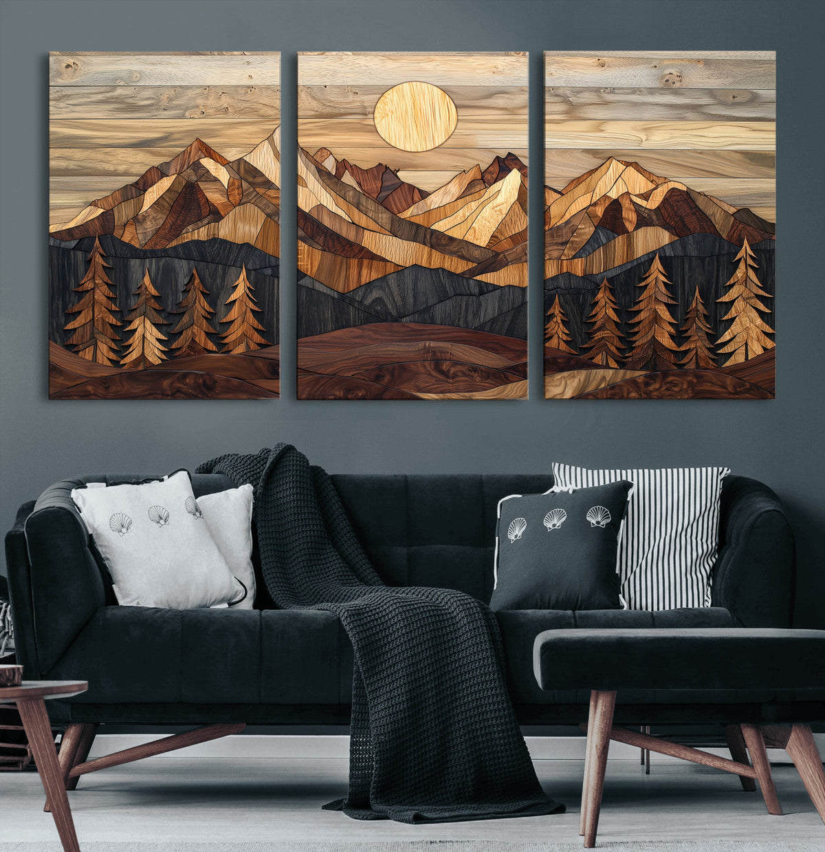 Wood Mountain Landscape Wall Art Canvas Print – Framed