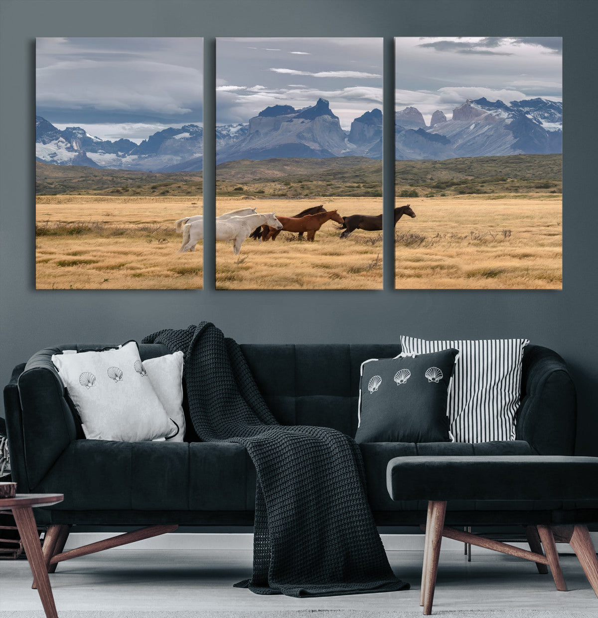 Grand Teton Park Wild Horses Wall Art Canvas Print – Framed