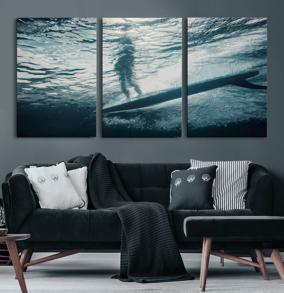 Underwater Surf Wall Art – Framed Ocean Wave Canvas Artwork,