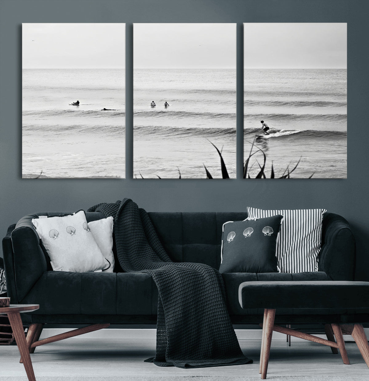 Surfer Silhouette Wall Art – Framed Calm Ocean Canvas