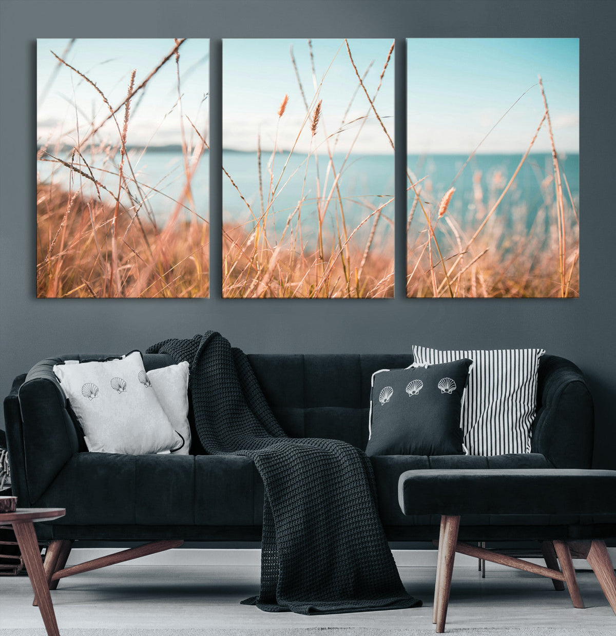 Coastal Grass Landscape Wall Art Canvas Print – Golden