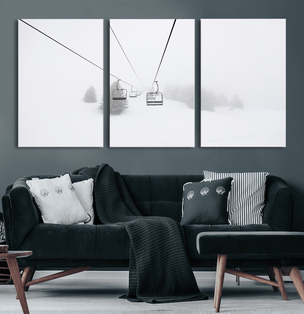 Ski Lift Wall Art Canvas Print – Snowy Alpine Landscape
