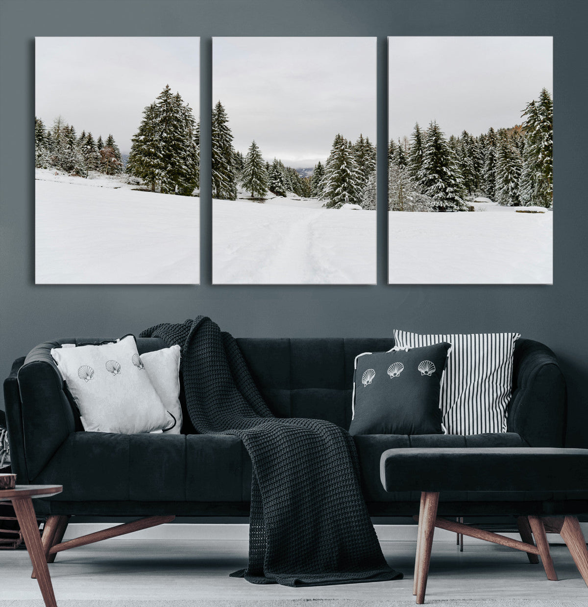 Frosty Pines Wall Art Canvas Print – Framed Silent Snowfall