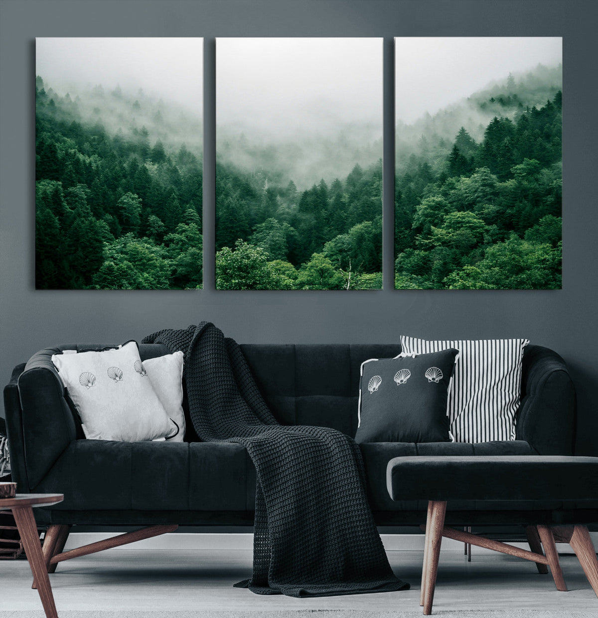 Misty Green Forest Canvas Print – Framed Serene Foggy Pine