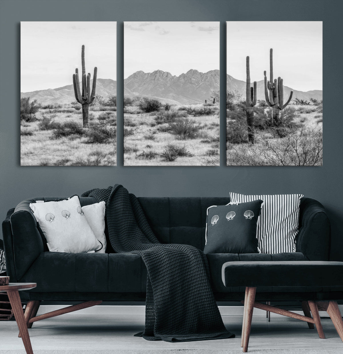 Black White Arizona Desert Canvas Wall Art Cactus Farmhouse