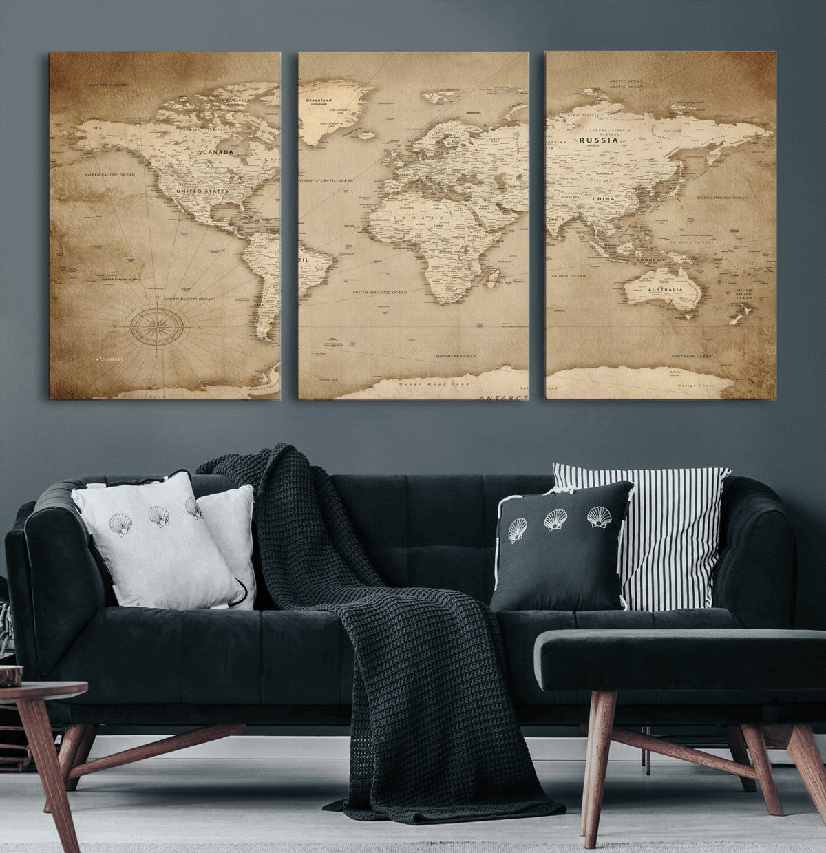 Colorful Watercolor World Map Canvas Wall Art – Framed