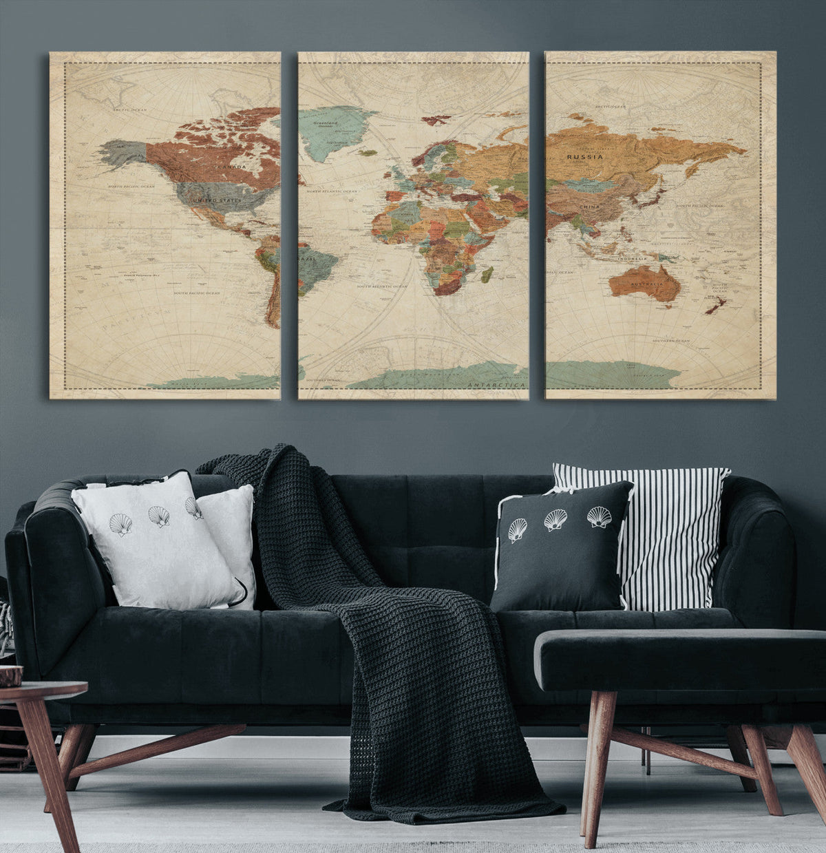 Vintage World Map Canvas Wall Art Print – Framed Modern