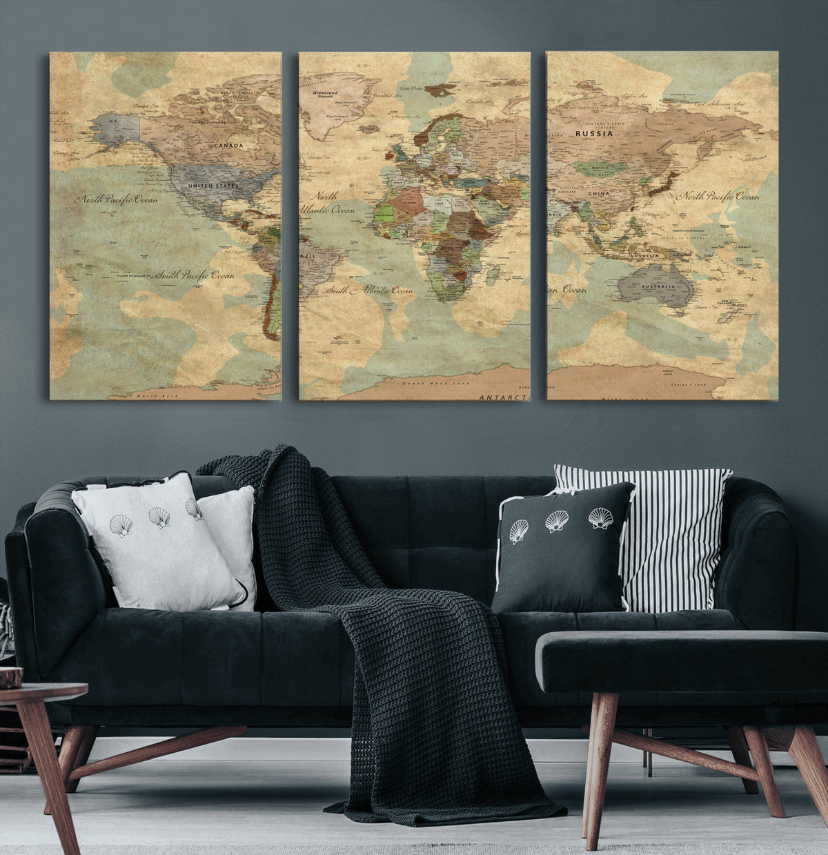 Vintage World Map Wall Art | Ready to Hang and Framed