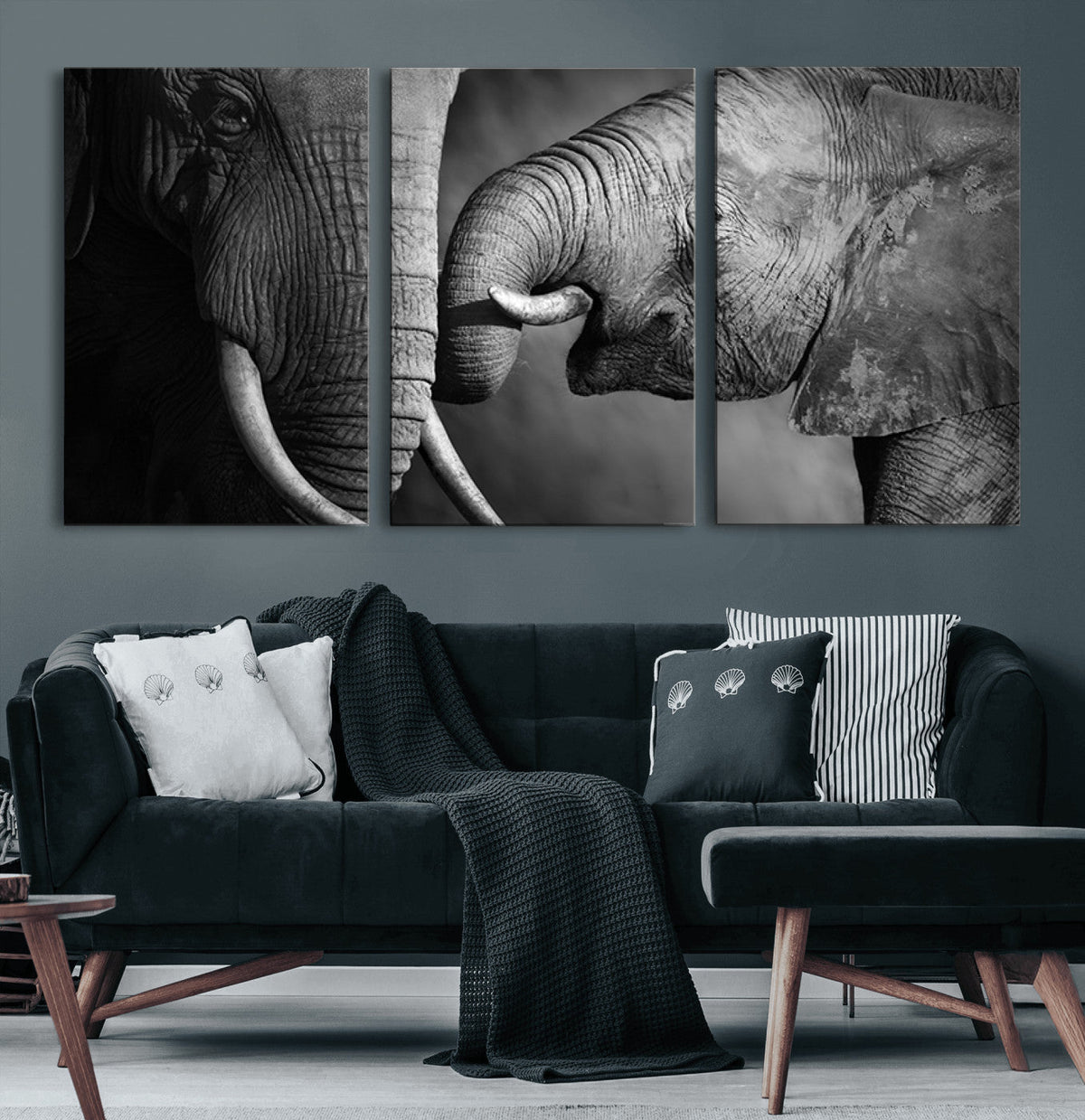 Elephant Family Wall Art Canvas, Framed Elephant Family