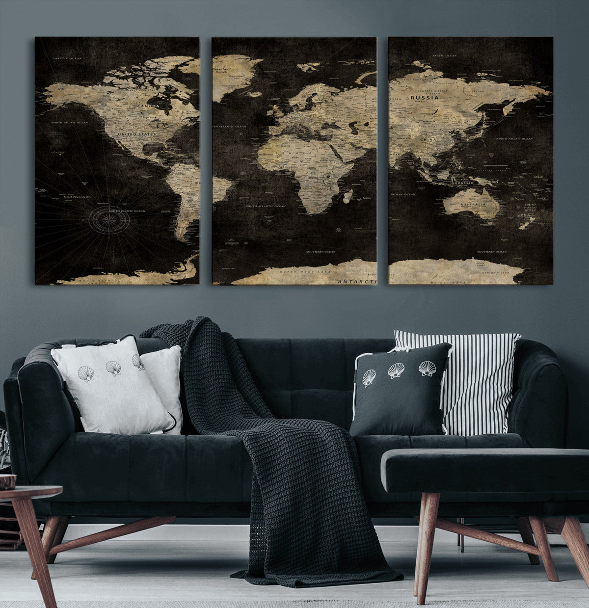 Push Pin World Map Canvas Wall Art Print, Interactive Travel