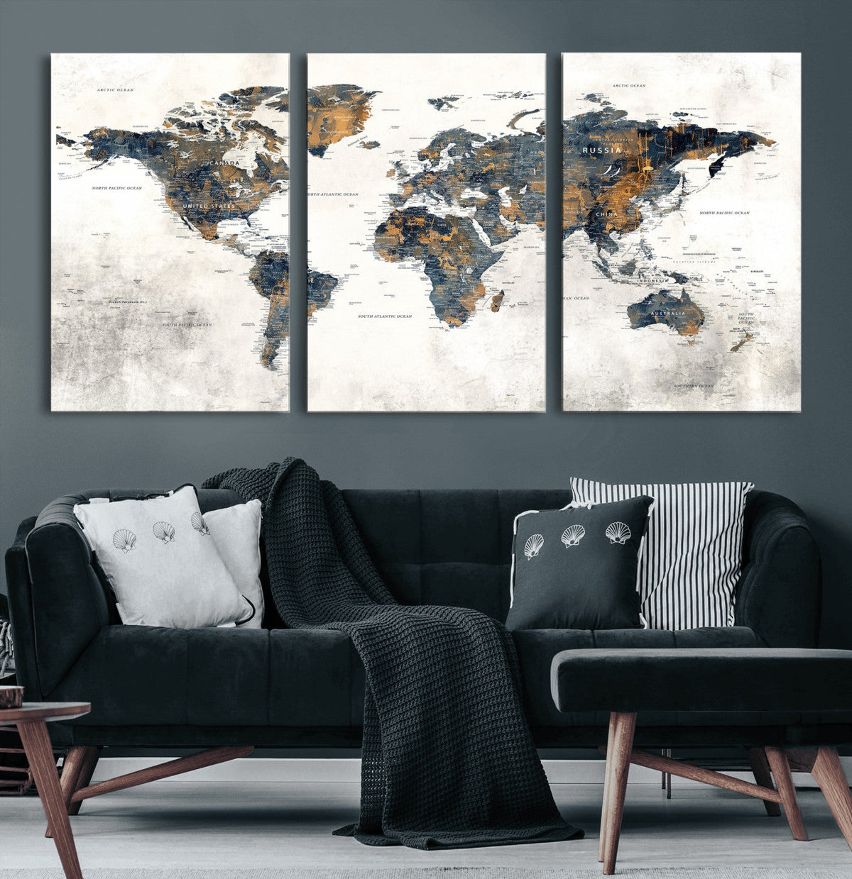 World Map Wall Art Canvas Print for Office Wall Decor
