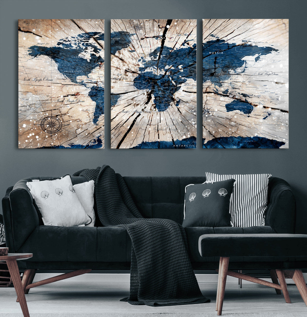 Rustic World Map Canvas Print – Framed Wall Art for Couples,