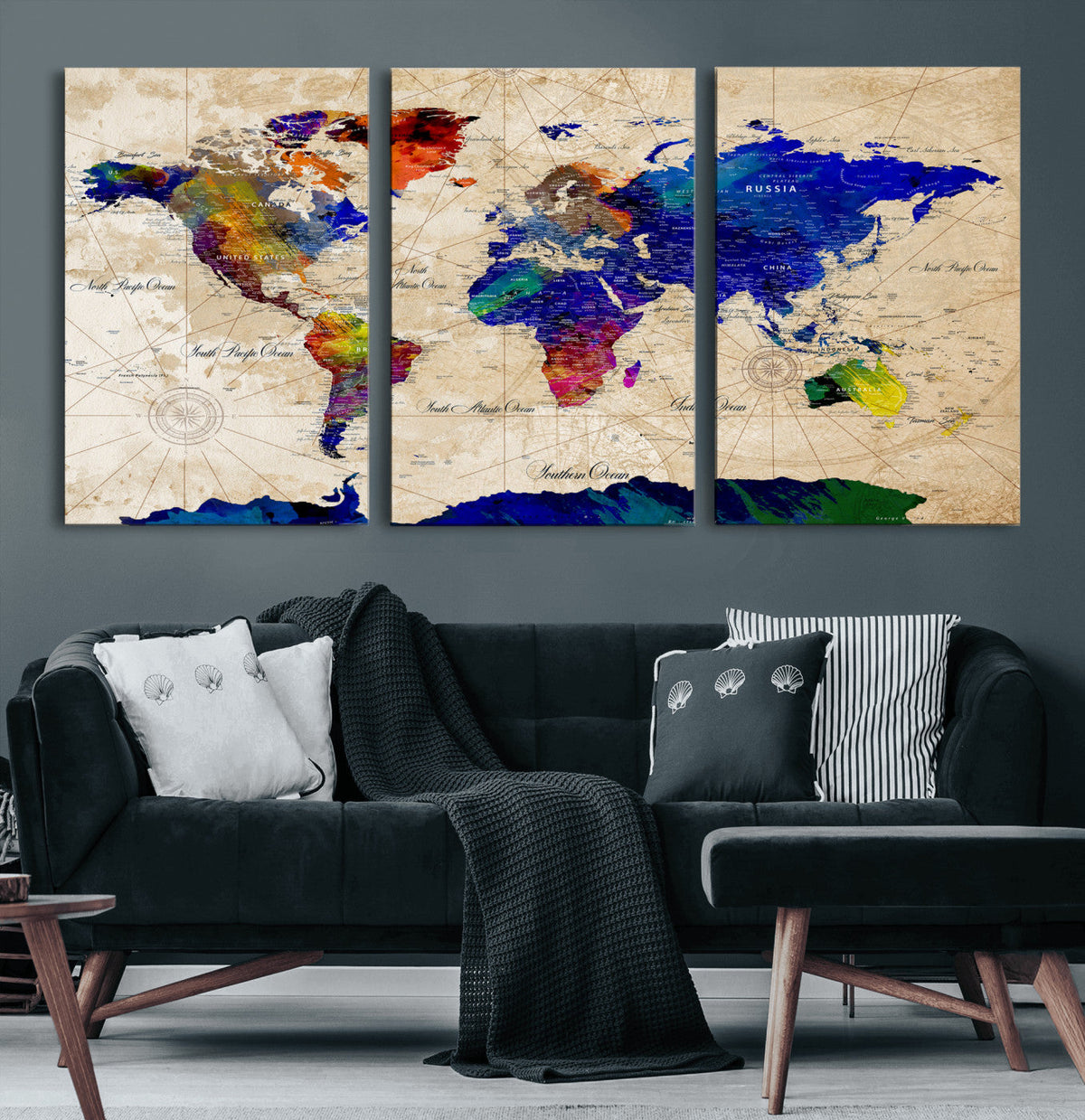 Watercolor World Map Canvas Print – Framed Wall Art for