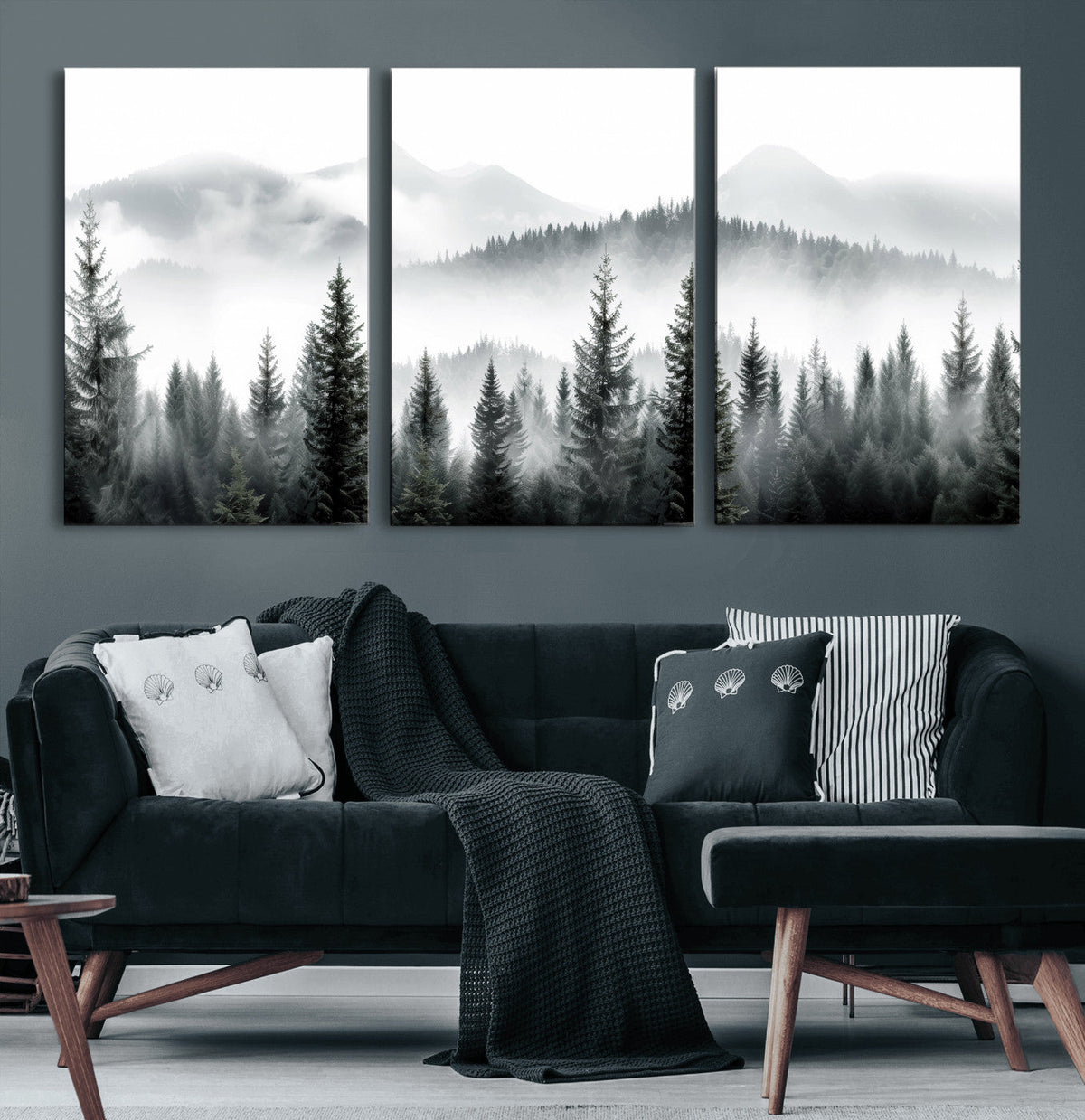 Misty Pine Forest Mountain Landscape Wall Art Canvas Print