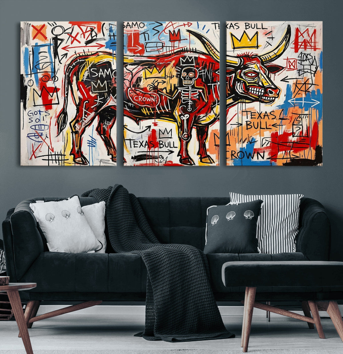 Texas Bull Wall Art Canvas Print, Abstract Graffiti Bull
