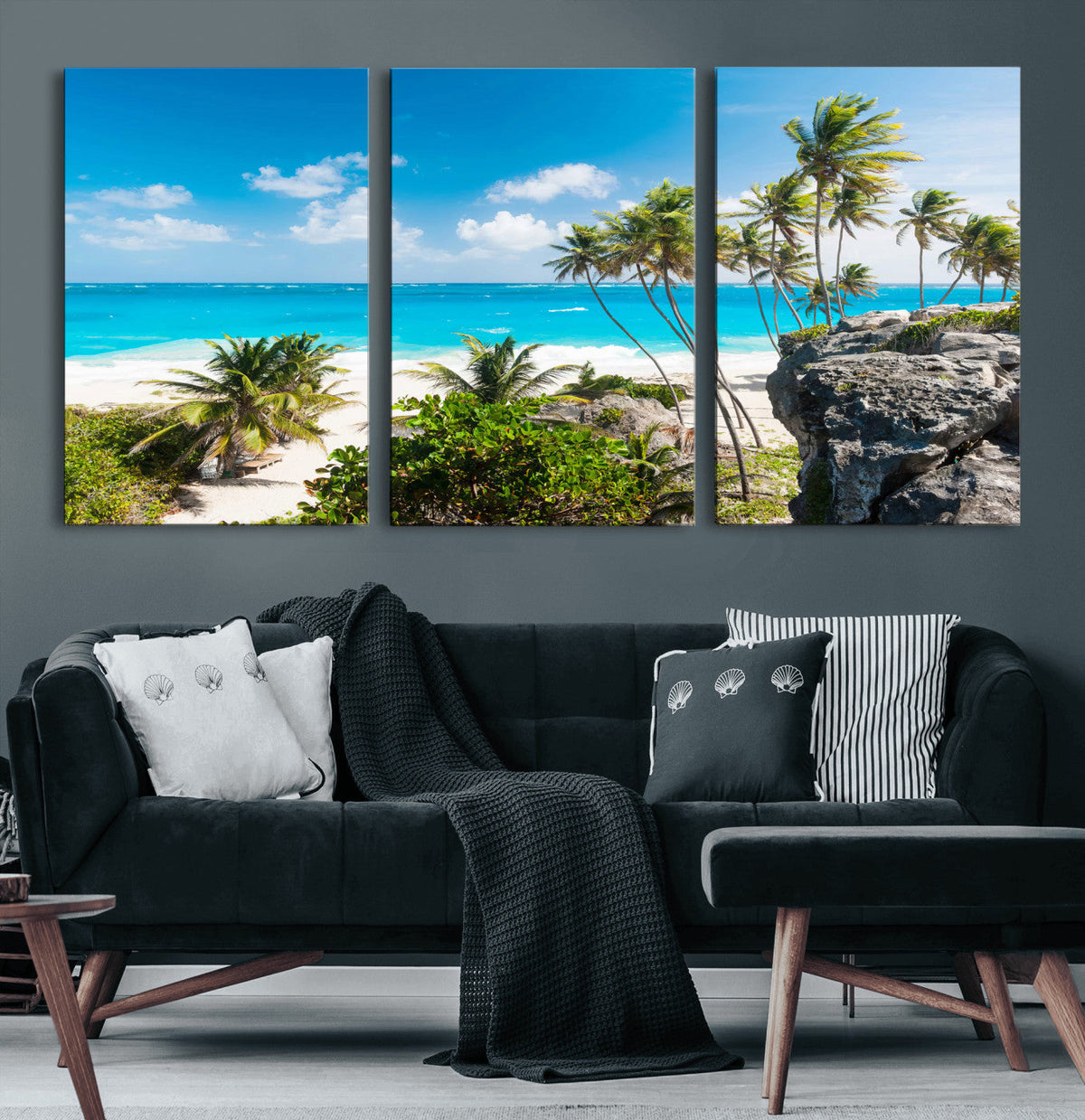 Tropical Beach Wall Art Canvas Print, Palm Tree Ocean