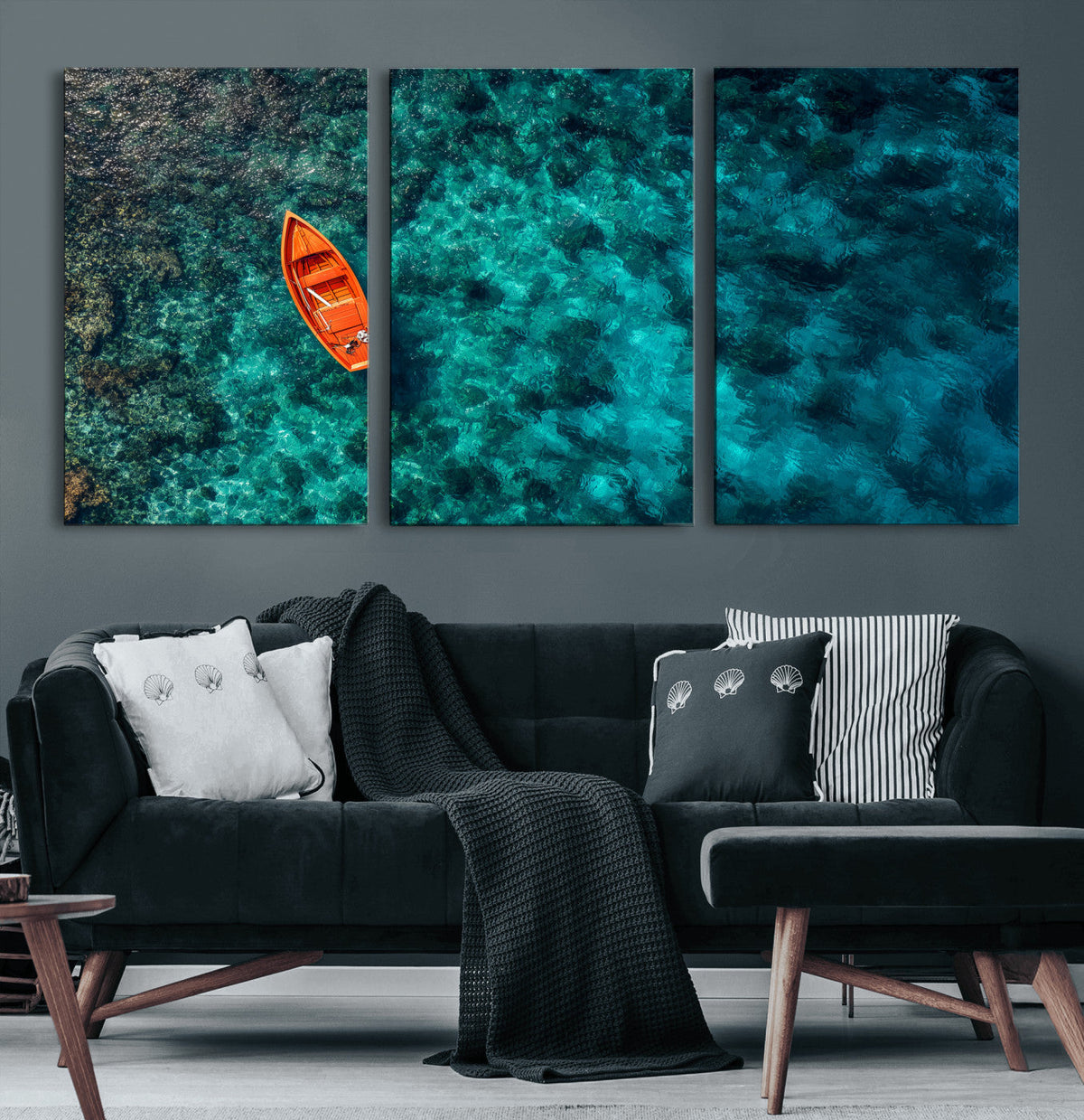 Turquoise Ocean Boat Wall Art Canvas Print